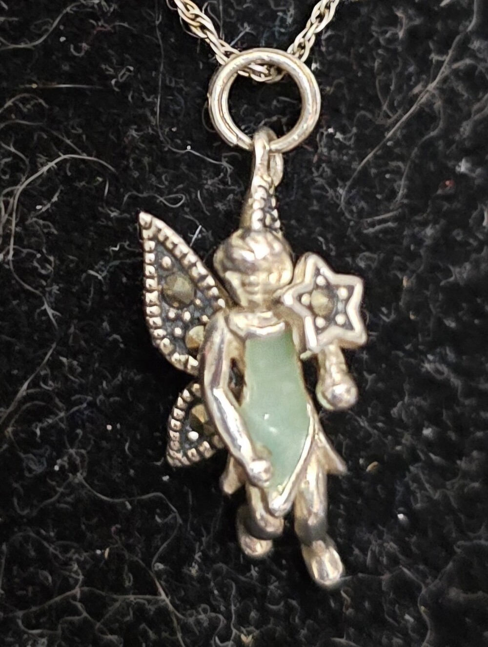 Sterling Fairy Pendant Necklace with Mint Green Accent